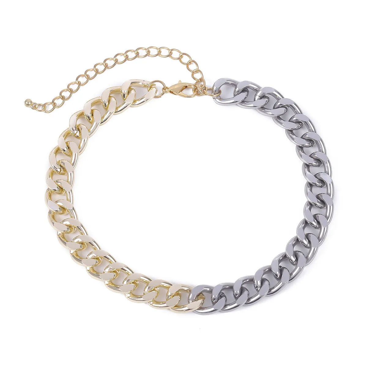 

European and American new creative personality simple street shoot gold and silver mixed color hip-hop Cuba necklace