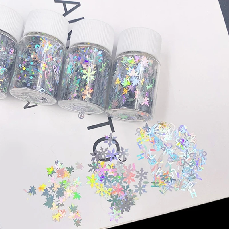 

Snowflake Nail Art Sticker Decals Multicolor 3D Holographic Sparkly 26 English Letters Nail Glitter Sequins Art Supplies