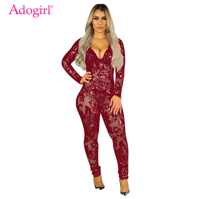 Рождественский сетчатый комбинезон с блестками Adogirl 2019 женский сексуальный