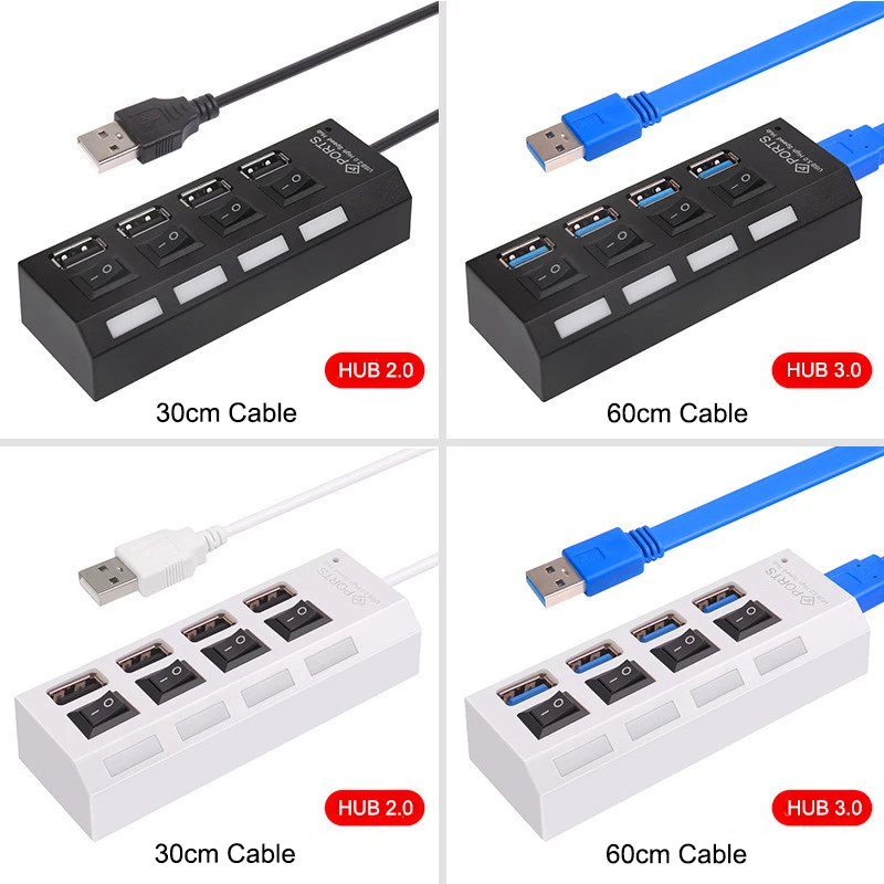 

USB Hub 3.0 4 Port USB 3.0 Hub Splitter With Power Adapter Multi USB Hab High Speed 5Gbps for PC Laptop Converter Accessories