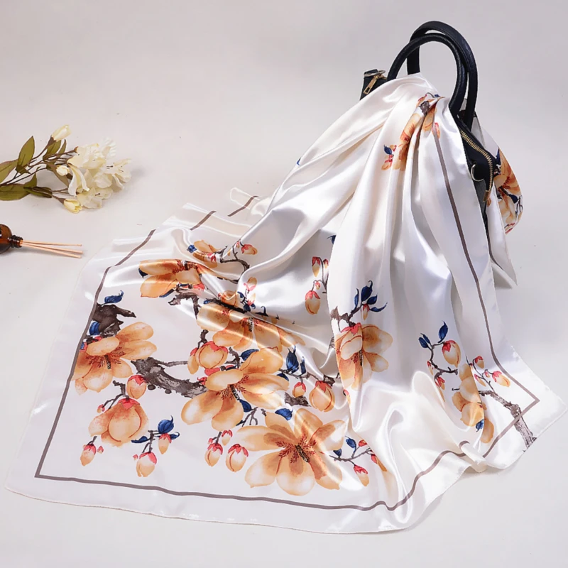 

Silk Satin Square Scarf Women With Print Turban Scarves Fashion Female Smooth Comfortable Handkerchief Neck Scarves For Lady New