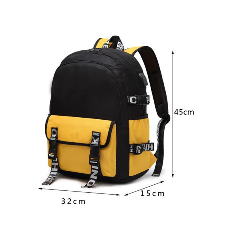 USB fashion Stitching backpack mochila feminina Canvas Laptop bag Charge Women Student Backpacks Teenagers Schoolbags