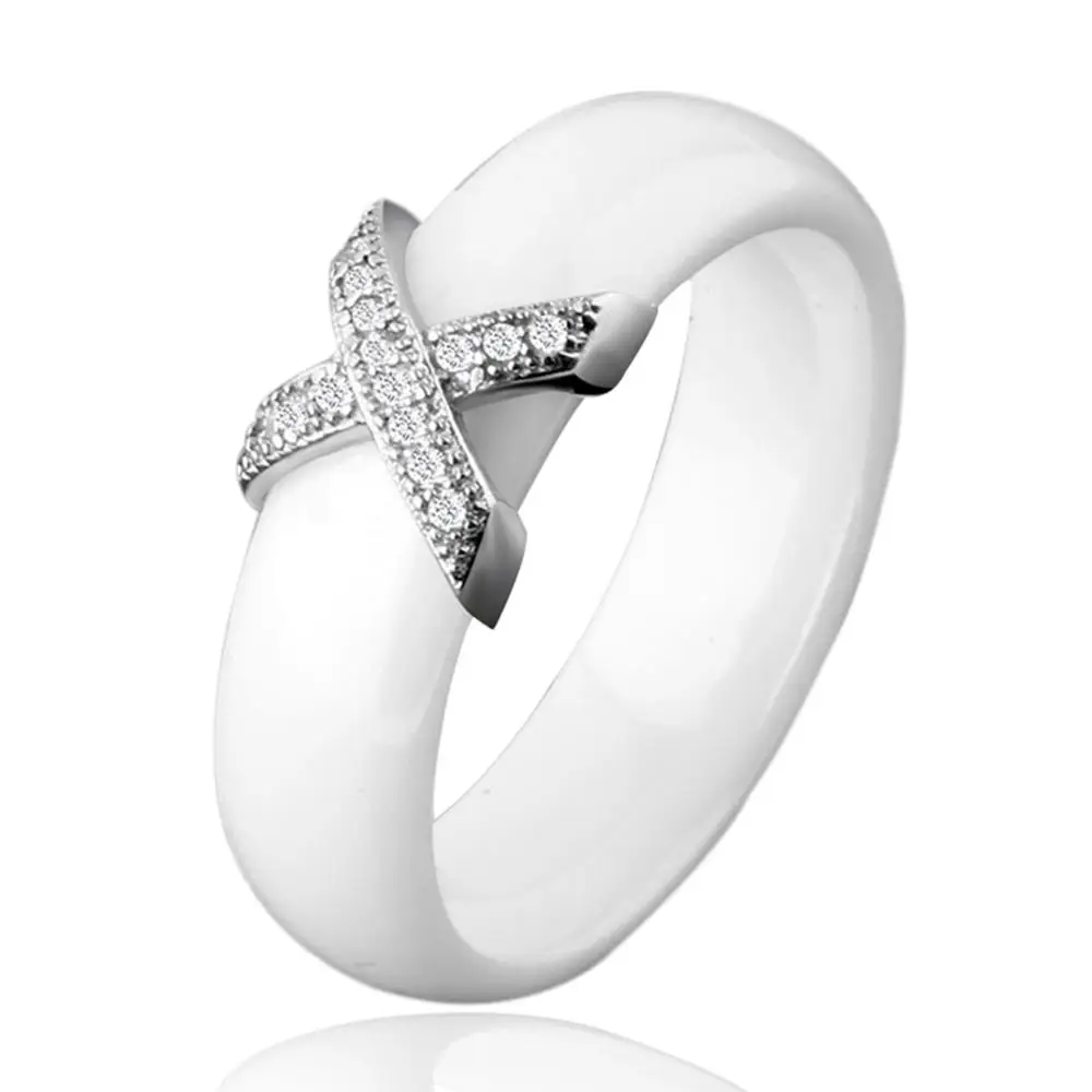 6mm White Silver Hot X Крест кольца Синий Розовый керамические здоровые ювелирные изделия для женщин 6 мм Гладкие керамические кольца женский подарок Свадебные ювелирные изделия золото серебро - Цвет основного камня: 6mm White Silver