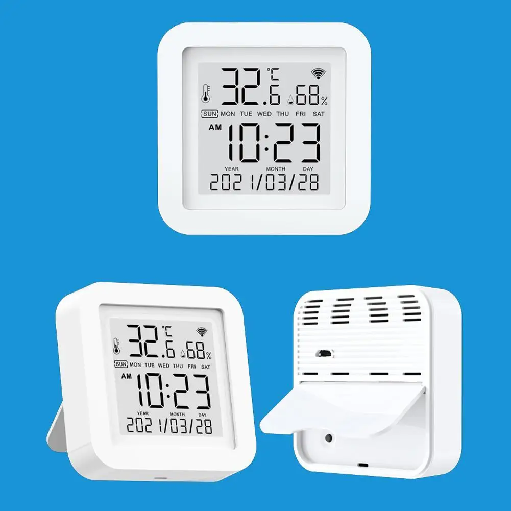 

WIFI Temperature Humidity Sensor Tuya Smart Digital Thermometer Hygrometer Time Date LCD Screen Detector Smart Home Desk Clock