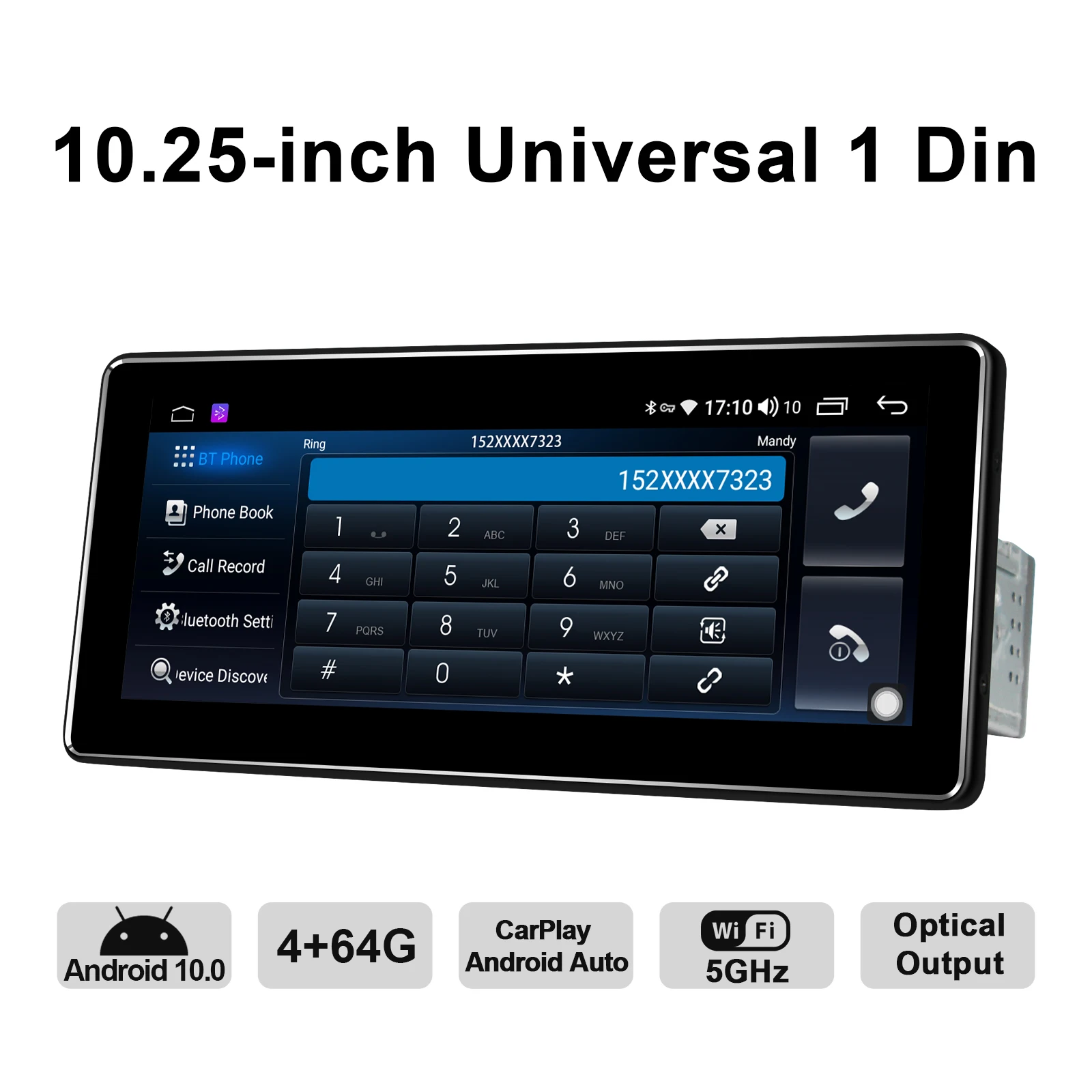 저렴한 차량용 라디오 스테레오 10.25 인치 1Din 중앙 멀티미디어 플레이어 GPS 내비게이션, 무선 카플레이, 4G 캠 대시, 안드로이드 10