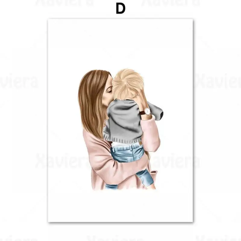 

Nordic Poster Illustration Mother Baby Love Family Painting Wall Art Canvas Print Home Decor Living Room Mural Baby Room Decor