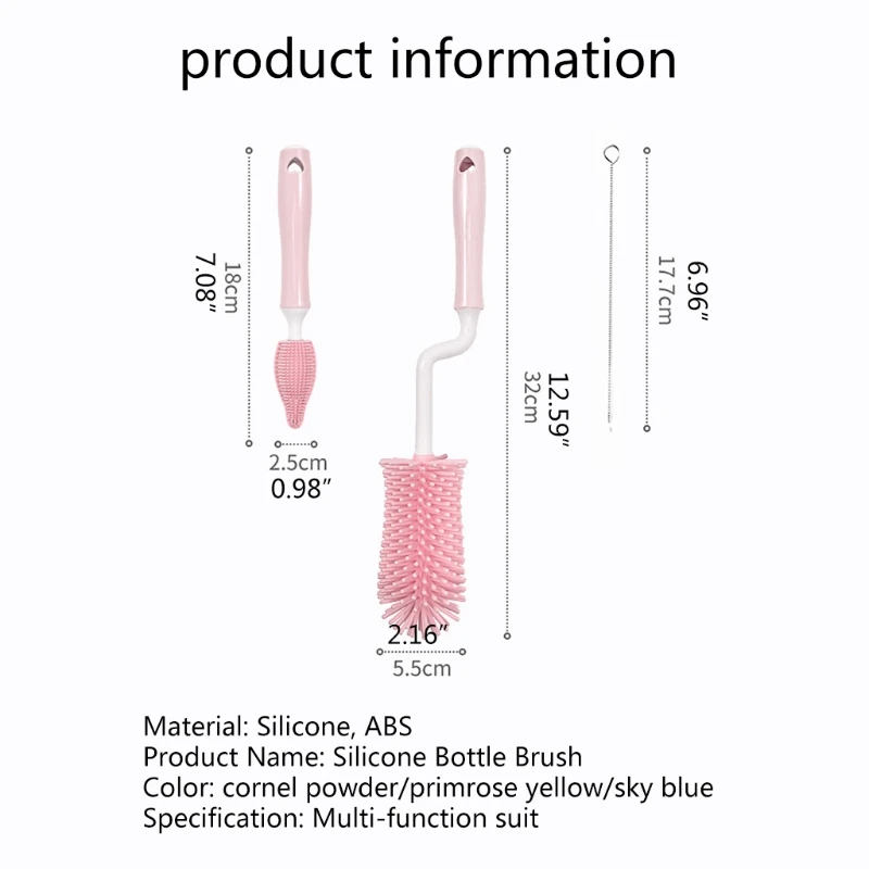 3 Pcs Silicone Bottle Brushes 360 Degree Rotation Baby Pacifier Cup Nipple Cleaning Brush Set Handheld Soft Head G99C |