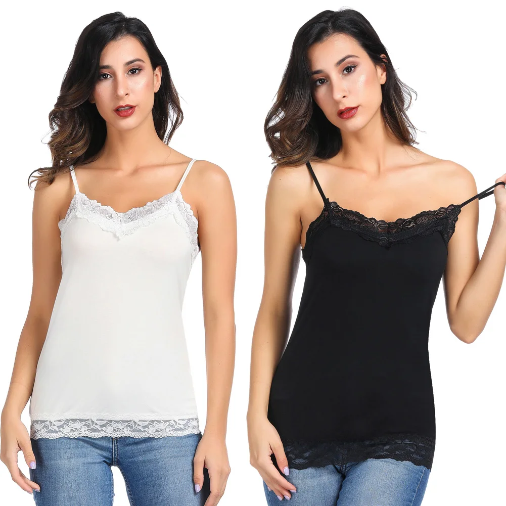 

2021 Womens V-Neck Top Lace Trimmed Camisole Cami Tank Top Comfy Spaghetti Straps Nightgowns Sleepshirts Dress