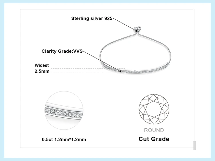 JewelryPalace Cubic Zirconia Half Bar Pave Channel Adjustable 925 Sterling Silver Bracelet Fashion Jewelry For Women Party Gift