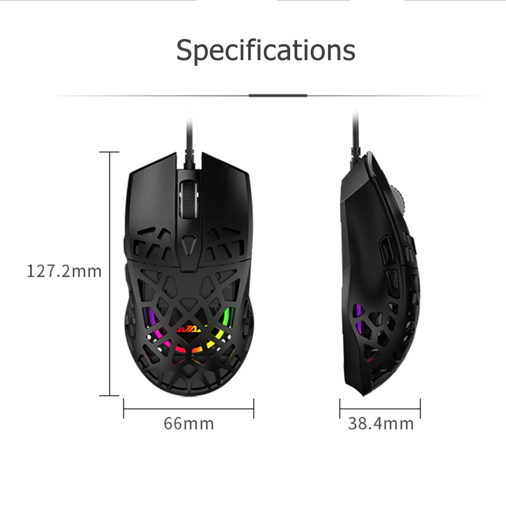 

Ajazz AJ339 Hollow Macro Definition USB Wired Mouse RGB Backlight 6 Gears 6200 DPI Adjustable Symmetrical Ergonomic Gaming Mice