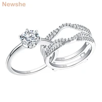 newshe solid 925 sterling silver round cut solitaire engagement ring set for women guard wedding band aaaaa zircon br0909