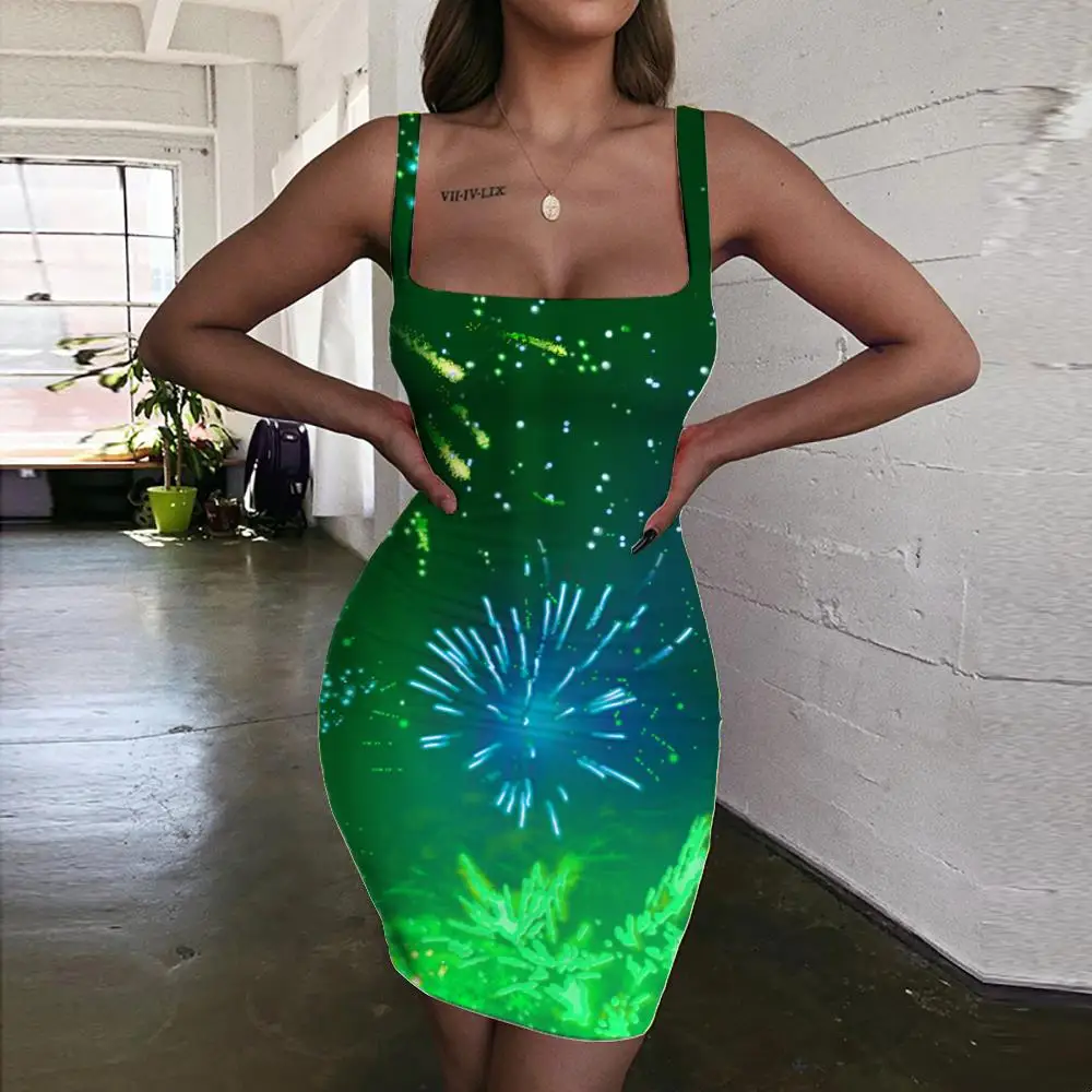 

Giyu Christmas Dresses Women New Year Halter Sleeveless Fireworks Ladies Dresses Dating 3d Print Womens Clothing Club Beach Boho