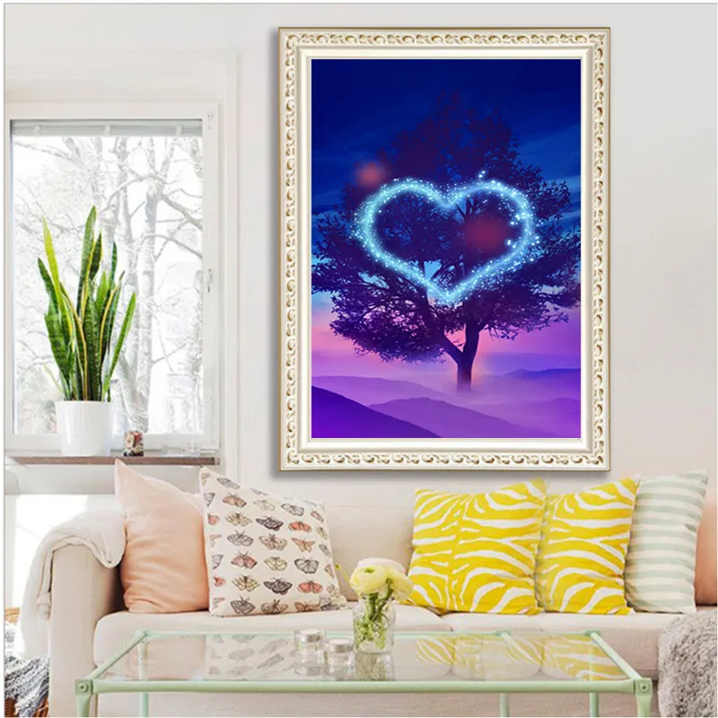 Алмазная вышивка сделай сам в форме сердца пейзаж картина 5D полноразмерная