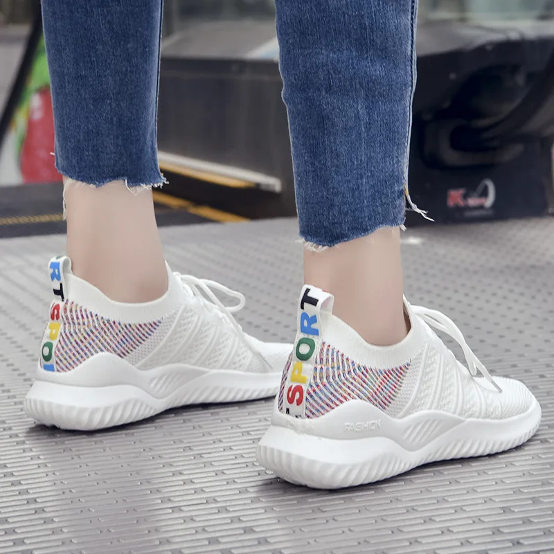 Женские вязаные кроссовки без шнуровки удобная повседневная обувь на плоской