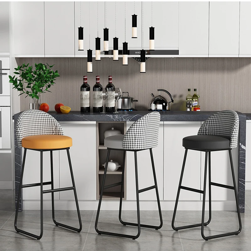 

Современный барный стул в скандинавском стиле, Роскошный кухонный металлический высокий стул, простой кожаный обеденный мягкий стул