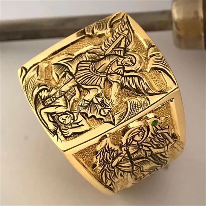 

Hot Sale Western Style Vintage Angel Mythology Memorial Ring for Men Party Rings Jewelry Hand Accessories Size 6-13