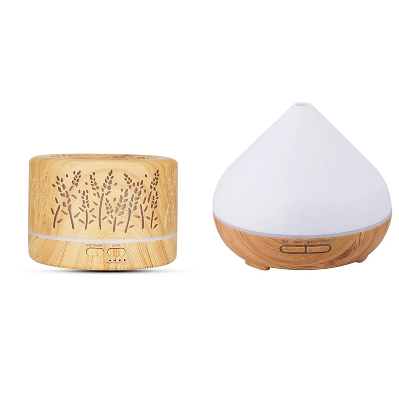 

2Pcs Silent Air Humidifier Essential Oil Diffuser Aromatherapy Eu Plug - 700Ml & 500Ml