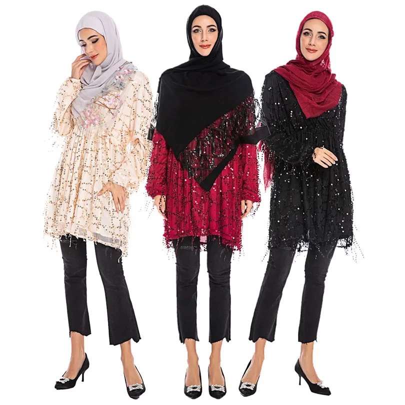 Короткое с блестками абайский Дубайский хиджаб мусульманское платье турецкие