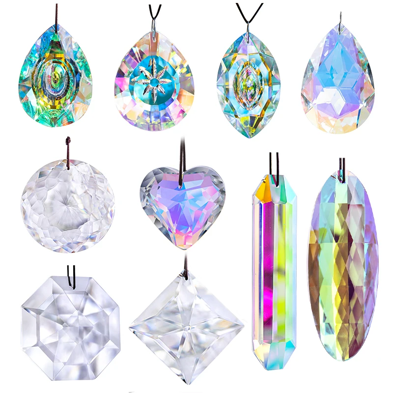 H&D 10 Styles Crystal Prisms Suncatcher Rainbow Maker Hanging Drops Pendant For Window Ornament Chandelier Parts DIY Home Decor
