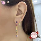 Серьги-гвоздики в форме слез женские, из стерлингового серебра 925 пробы с разноцветными кристаллами, предотвращают аллергию, ювелирные изделия для вечеринок