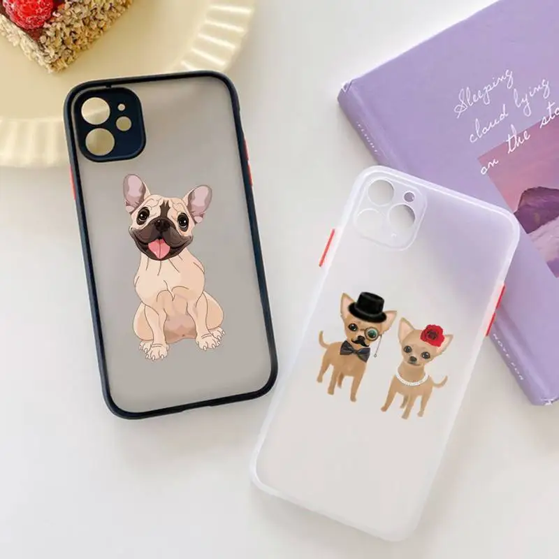 

Kawaii Chihuahua bulldog cartoon dog Phone Case matte transparent For iphone 7 8 11 12 13 plus mini x xs xr pro max cover