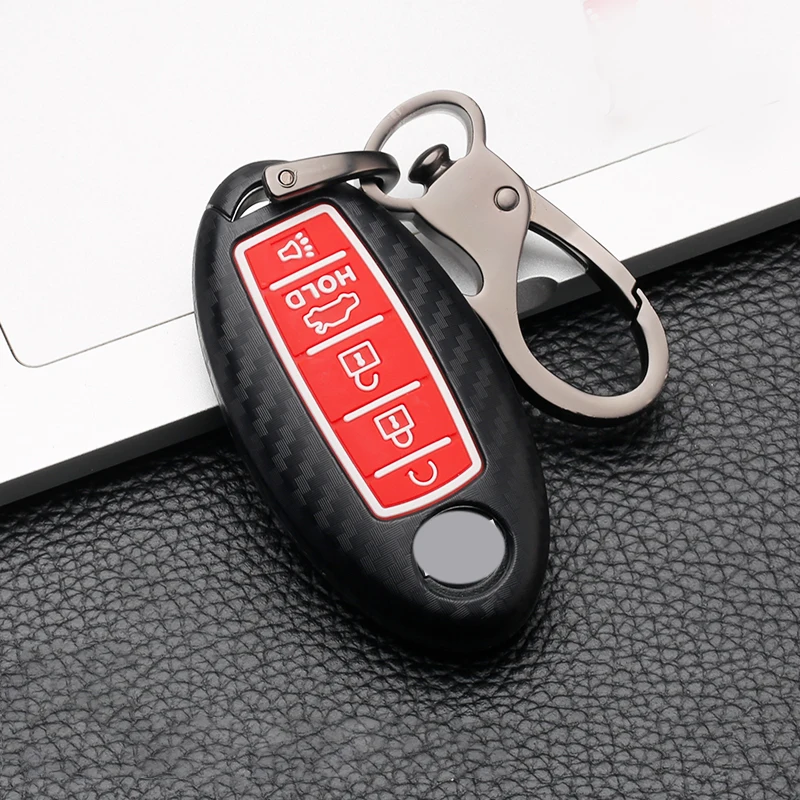 Чехол для автомобильного ключа из АБС-углеродного волокна с 5 кнопками Nissan - Фото №1