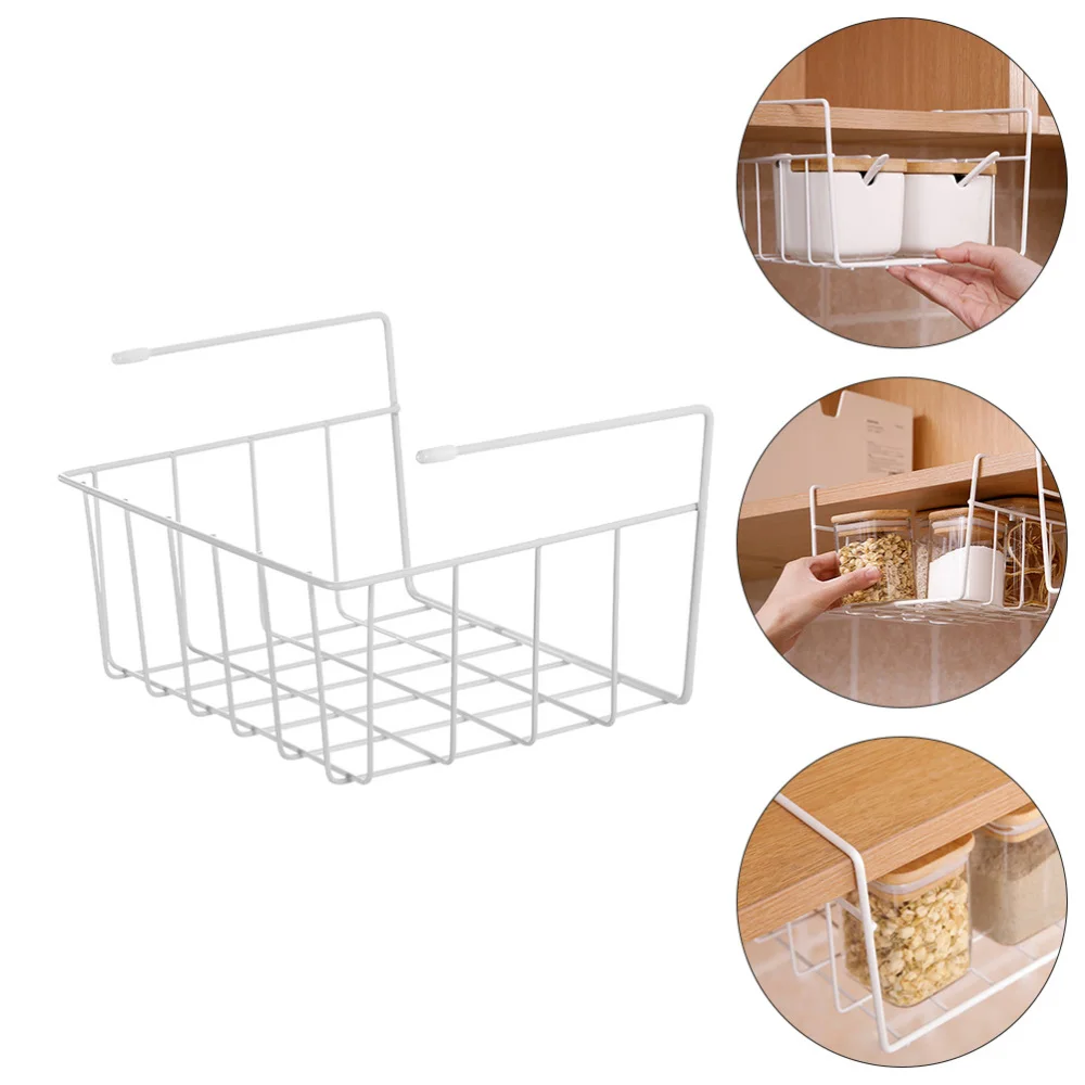 

1pc Under Cabinet Organizer Hanging Basket Storage Shelf for Home Hotel (White)