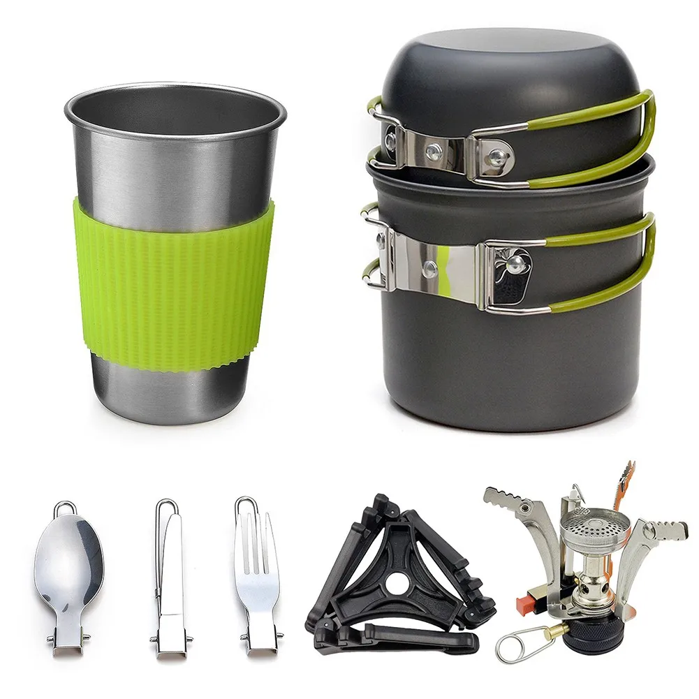 

Outdoor Camping Cooking Set Frying Pan Mini Stove Cup Cookware Kit Durable Outdoor Hiking Picnic Hunting BBQ Equipment Accessory