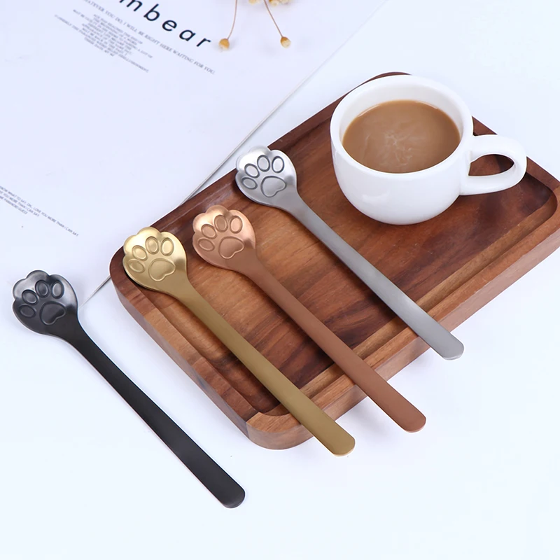 

1PC Tea Coffee Dessert Spoons Cute Kitchen Tools Stainless Steel Creative Cat Paw Claw Hollow Spoon Stirring Spoon