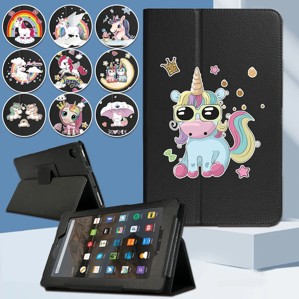 

For Amazon Fire 7 HD 10 (5th/7th/9th Gen) /HD 8 (6th/7th/8th Gen) Back Suppor Tablet Case Unicorn Pattern Print Protective Cover
