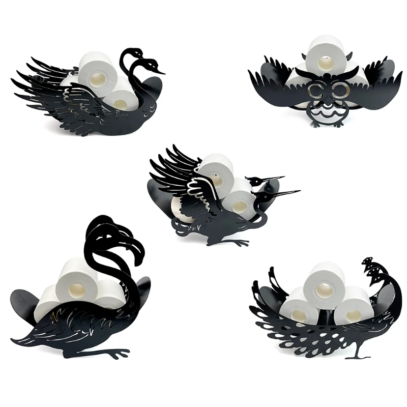 

Owl/Swan/ Peacock/Crane/Bird Styles Paper Roll Holder Metal Wall Mounted Tissue Holder Black 5 Styles Free Standing