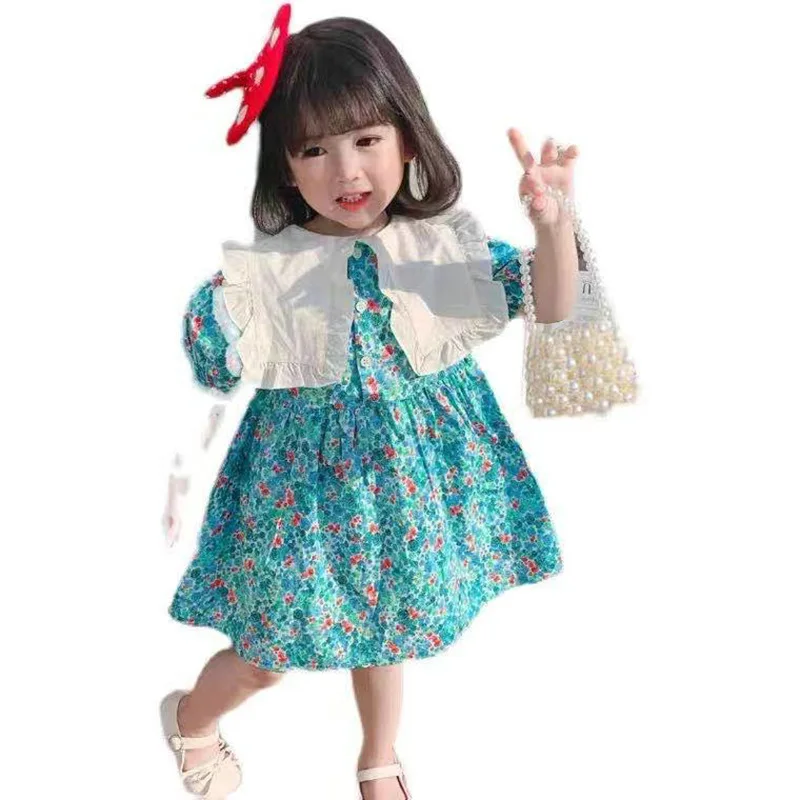 

Kids Baby Girls Summer Short Sleeve Ruffles Flower Print Knee-length Dress Toddler Children Cute Clothes 2-7Y