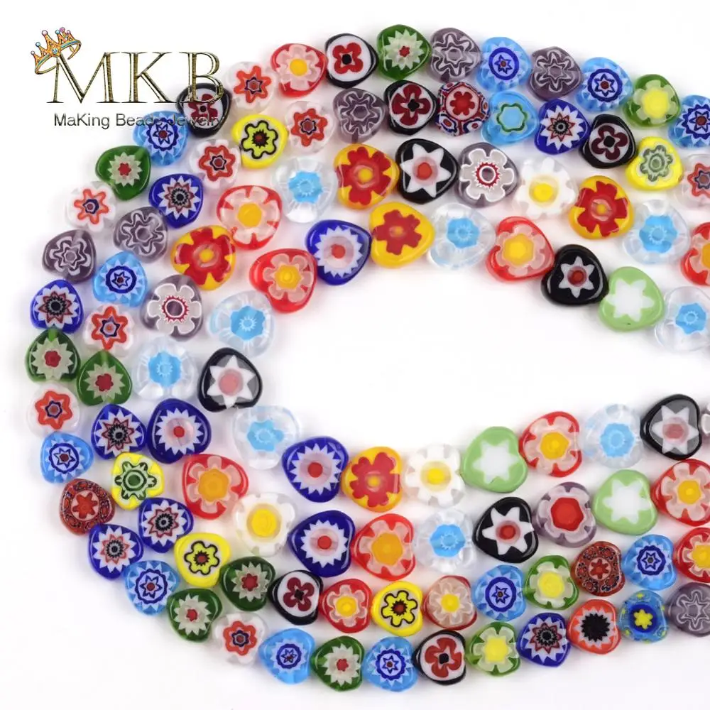 Millefiori стеклянный бисер смешанный цвет плоские бусины в форме сердца для