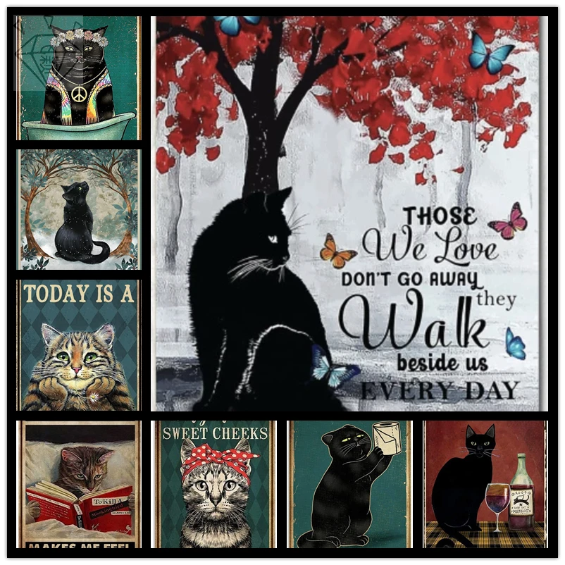 

DIY 5D Retro Cat Portrait Diamond Painting Diamond Embroidery Cross Stitch Kits Vintage Bar Home Wall Poster Decor