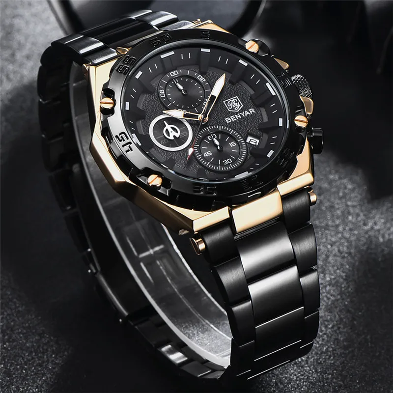 Часы-хронограф мужские из нержавеющей стали водонепроницаемые в стиле милитари |