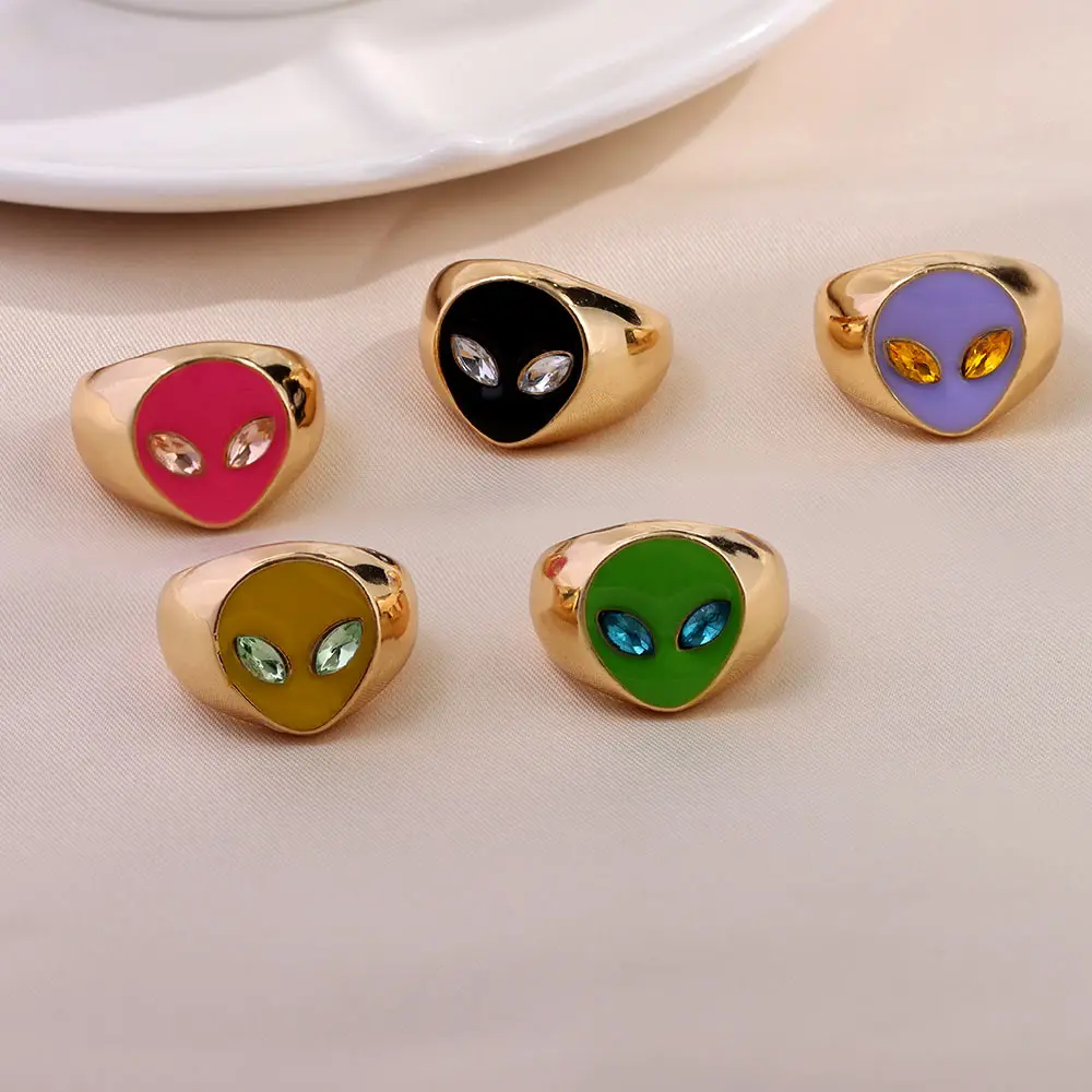 Новинка 2021 Модные металлические кольца с инопланетянином лицом для женщин на