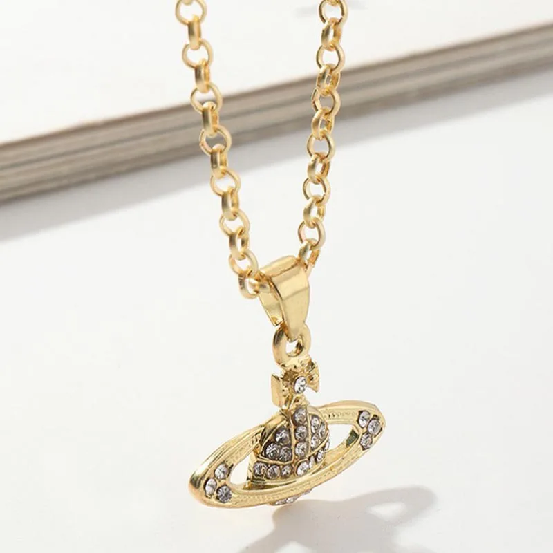 

Fashion Jewelry Full Diamond Planet Pendant Necklace Earrings Bracelet Gold Silver Rose Gold Creative Star Necklace for Women