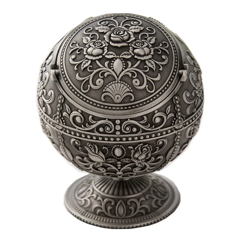 

Windproof Ash Tray Vintage Zinc Alloy Eagle Pattern Globe Cigarette Ashtray Cover Desktop Portable Home Decorative Ashtray