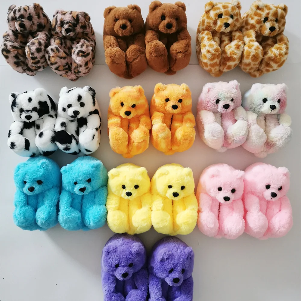 

2022 Latest Stlye Teddy Bear Baby Slipper Warm Fur for Boy and Girl Suit 1-5 Years Old Kids Bedroom Indoor Slides