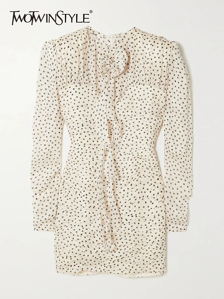 

Женское плиссированное платье TWOTWINSTYLE, платье в горошек с круглым воротником и пышными рукавами, мини-платье с высокой талией, корейская мод...