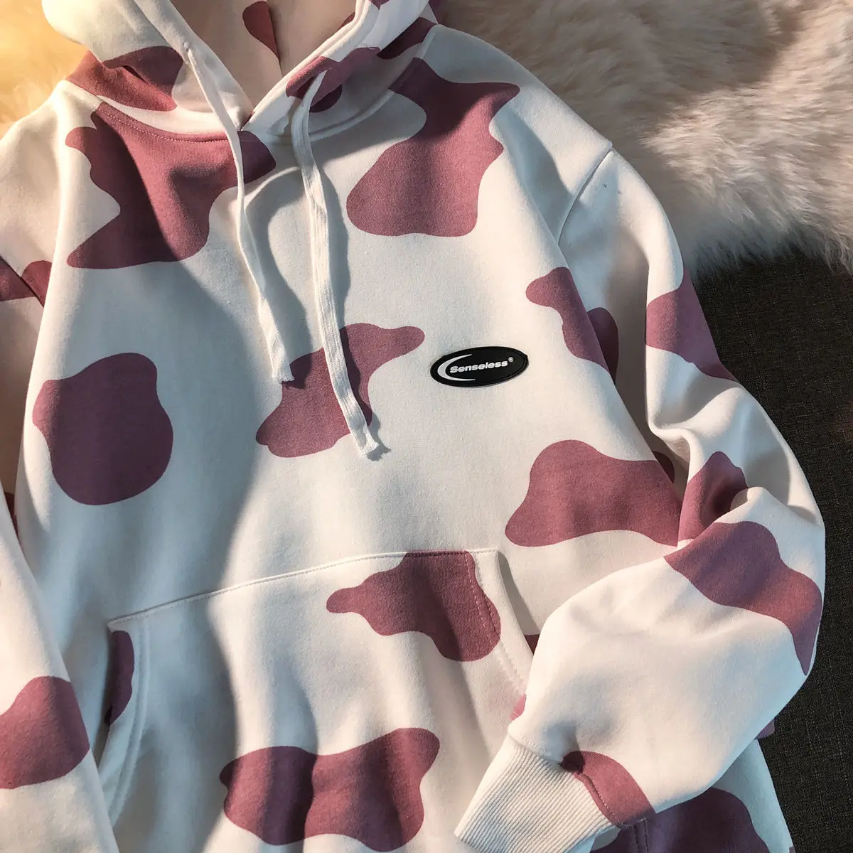 

Cow printed Women hoodies Autumn spring Plus Velvet Thickening Ins Tide Loose Hoodies The New Hooded Jacket Lazy Bf Wild