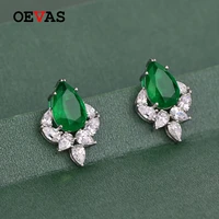 oevas 100 925 sterling silver 1015mm water drop synthetic emerald stud earrings for women sparkling wedding party fine jewelry