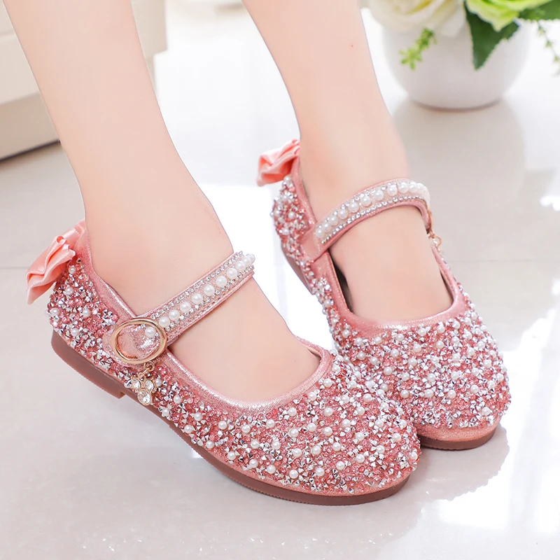 

2021 Spring Girls Shoes Bling Wedding Shoes For Kids Flats Silver Pricess Shoes Toddlers Girls Flats Anti-Slippery Child