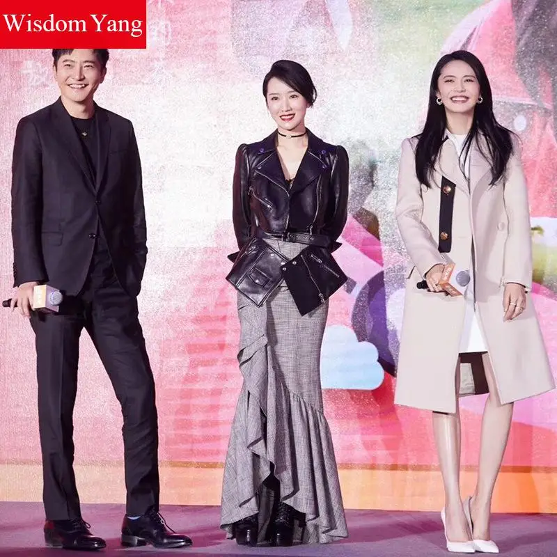 Autumn Black Sheepskin Leather Coat Jackets Genuine Motorcycle Jacket Womens Tops Ladies asymmetrical Coats Overcoat Outerwear