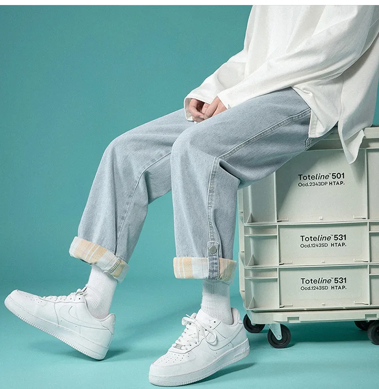 ICCLEK 2021 Autumn Jeans Men's Casual Loose Straight-leg Pants Wide-leg Pants Patchwork Jeans  Jeans for Men  Baggy Jeans