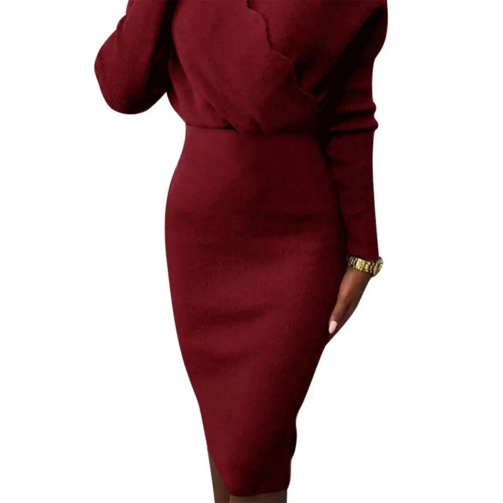 

Elegant Dresses for Women 2021 Lace V Neck Long Sleeve Knee-length Bodycon Dress Solid Color Casual Midi Dress Party
