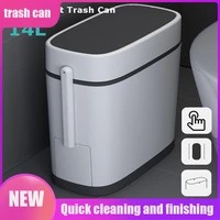 14l trash can bathroom zero waste dustbin one key button waste bin w brush narrow seam rubbish can for bathroom toilet garbage