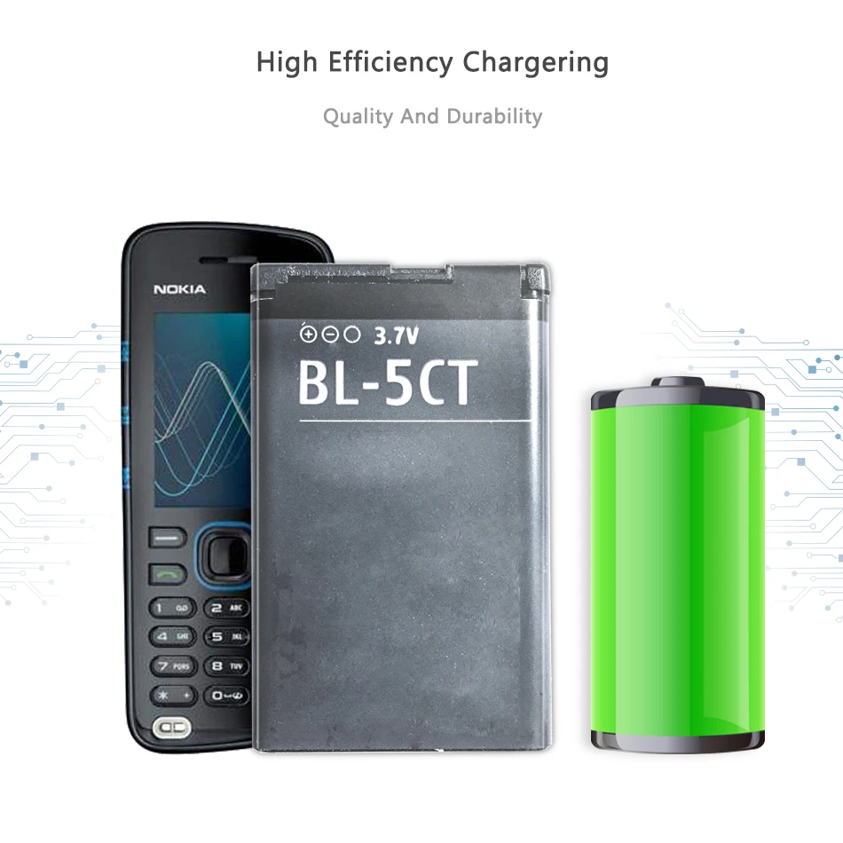

Mobile Phone Battery For Nokia 5220XM Battery 6730 C5-00 C6-01 C3-01 6303C 5220 6730c C5 6303i BL 5CT BL-5CT 1050mAh