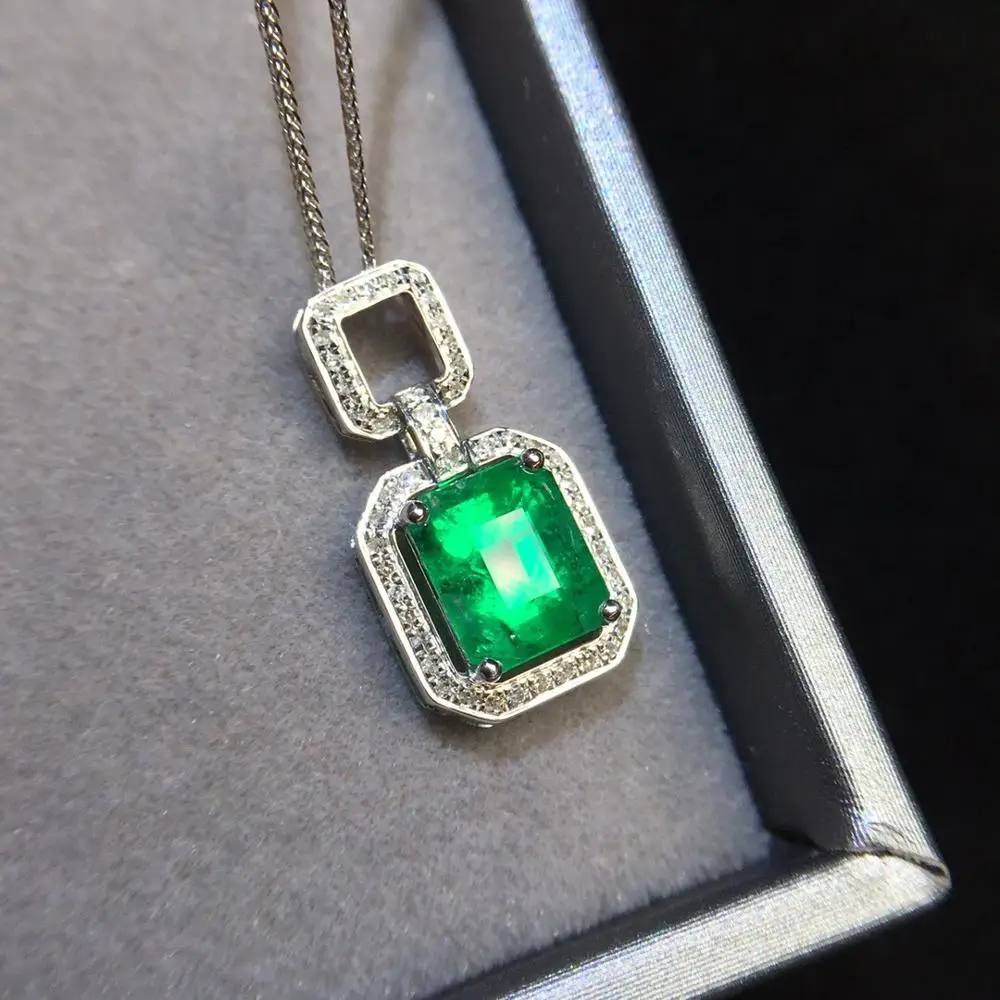 Fine Jewelry Certificate Real 18K White Gold AU750 Natural Green Emerald 1.72ct Gemstones Pendants for Women Necklace | Украшения и