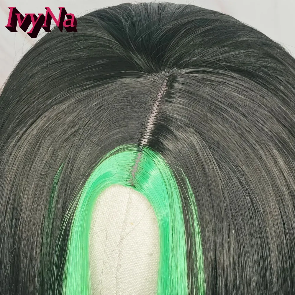 

IvyNa Synthetic Hair Natural Straight Wigs for Black Women Black Higjhlights Green Full Machine Made Middle Part No Lace Wigs